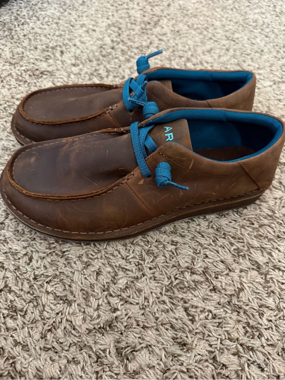 Ariat Brown Leather Casual Lace-Up Shoes with Blue Trim